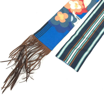 FENDI FXT111 Lappy Fringe BandeauScarf Scarf silk blue/Brown