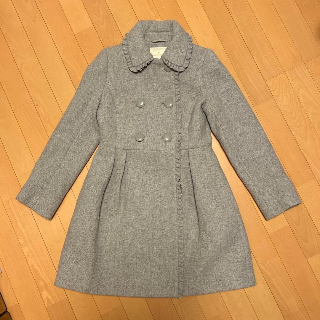 Kate Spade Grey Long Coat Ribbon Coat Beige Size 0