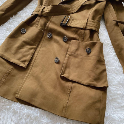 Brooks Brothers Women M Dark Brown Trench Coat M Women'S All Over Lining Pattern