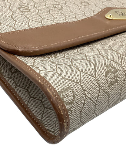Dior Honeycomb Chain Shoulder Crossbody Bag Beige Canvas Leather Vintage Auth
