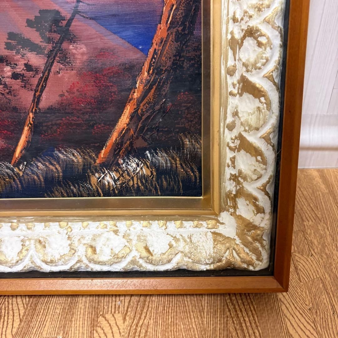 Red Mt. Fuji 3D Wooden Frame Art Showa Retro