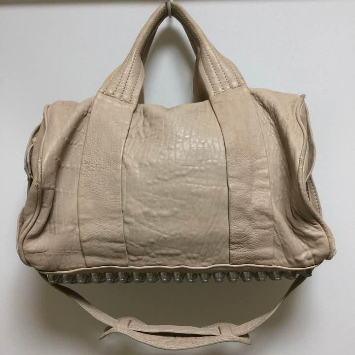 Lush Studded Tote Shoulder Bag Handbag Purse w/Removable Strap Leather in Beige