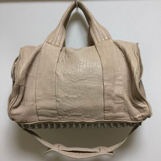 Lush Studded Tote Shoulder Bag Handbag Purse w/Removable Strap Leather in Beige