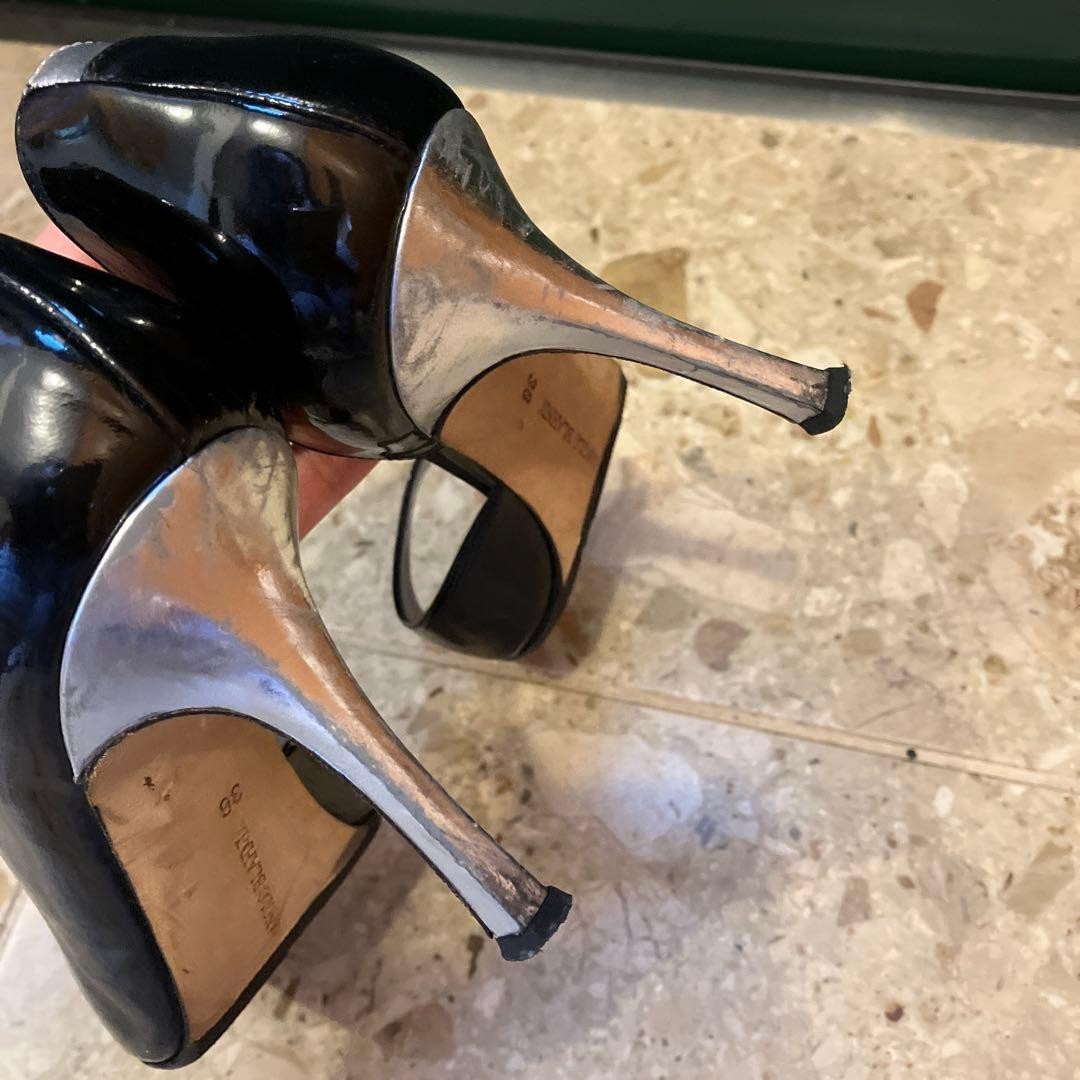 Rare Manolo Blahnik Open Toe Heels Size EU36 / US6 Black Silver Pin Heels Pumps