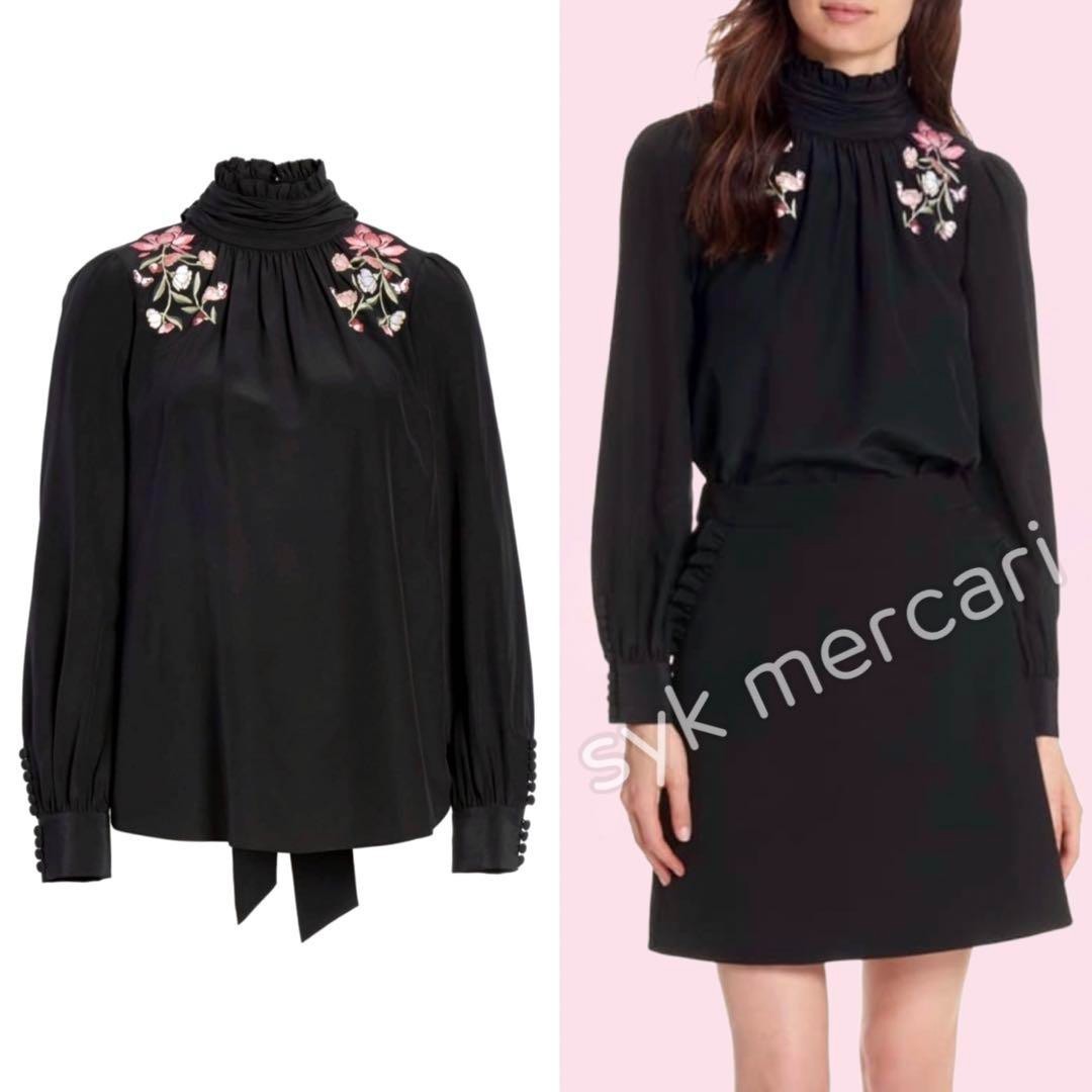 Kate Spade Floral Embroidery Ribbon Silk Blouse Kate Spade