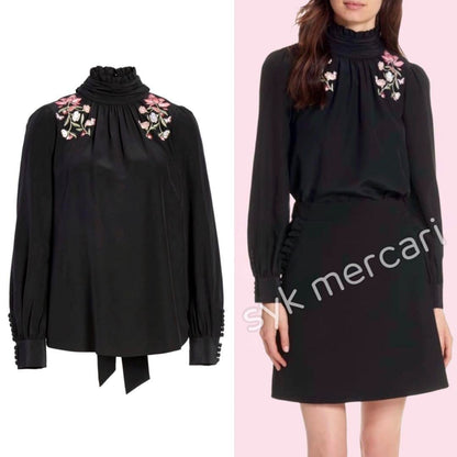 Kate Spade Floral Embroidery Ribbon Silk Blouse Kate Spade