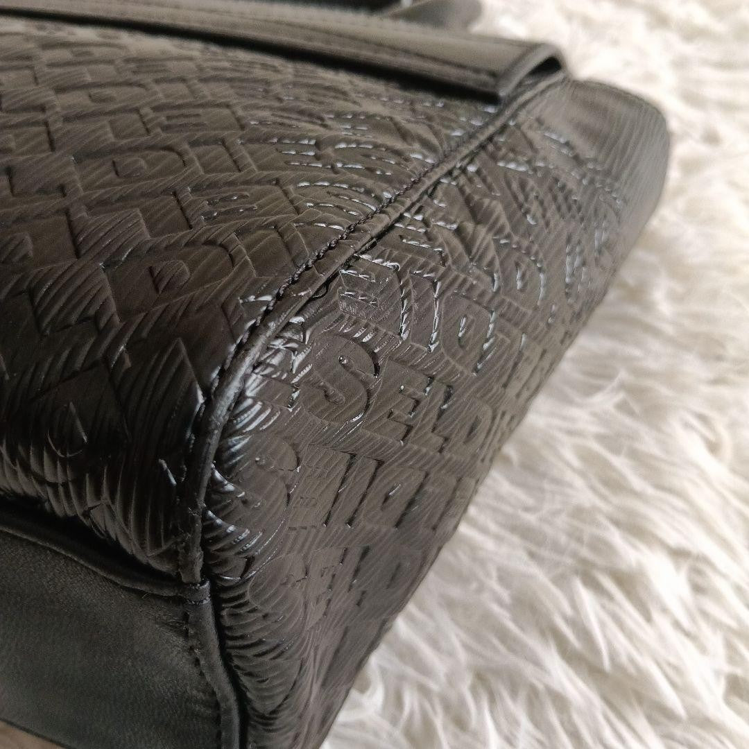 DIESEL Embossed Logo Black Leather Shoulder Bag Monogram Handbag Excellent Cond