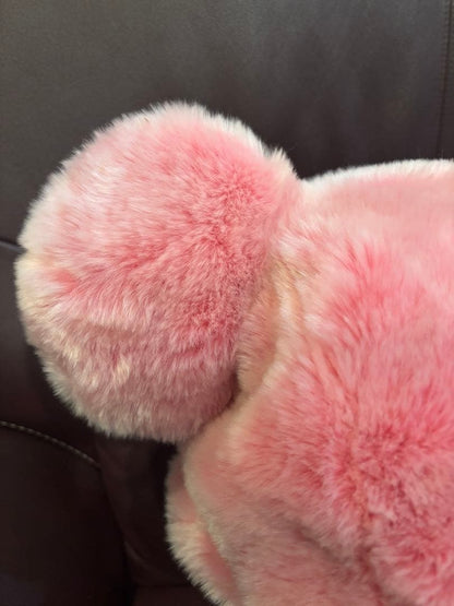 Tokyo Disney Minnie Mouse Pink Fur Hat with Pom-Pom & Ribbon, Rare japan