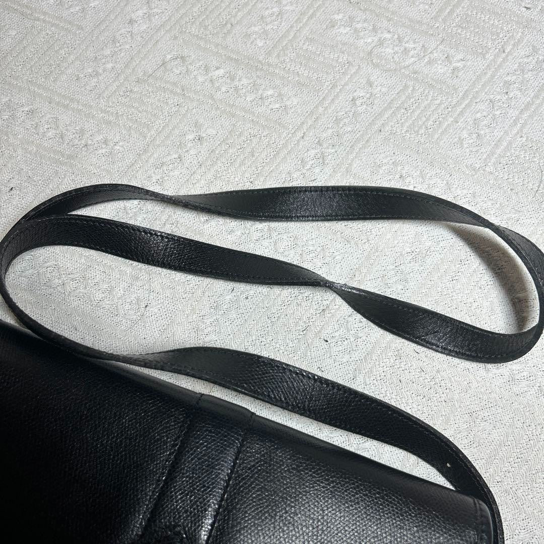 Longchamp Leather Shoulder Bag Vintage Black Flap Crossbody Pochette Rare Japan
