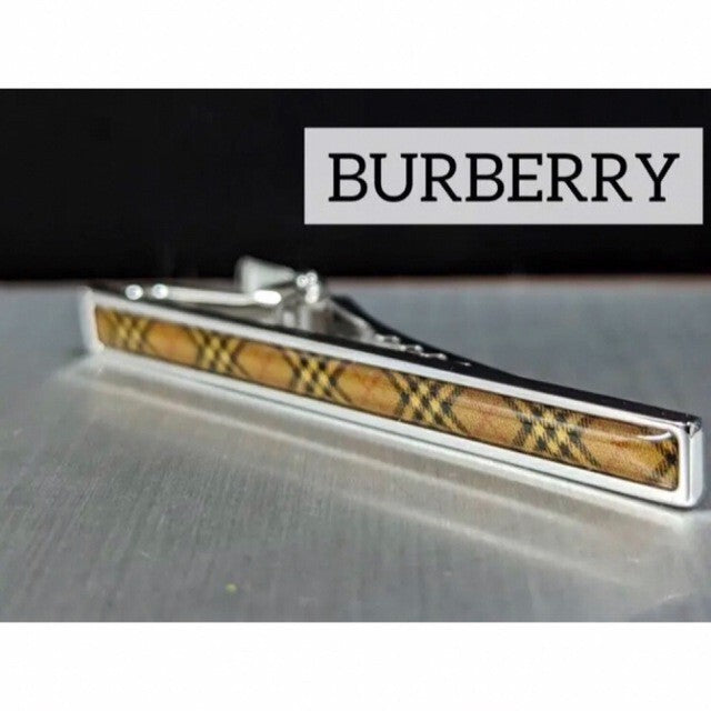 Burberry Tie clip bar pin Brown Nova check Silver color 6cm no Box Men's Jewelry