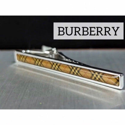 Burberry Tie clip bar pin Brown Nova check Silver color 6cm no Box Men's Jewelry