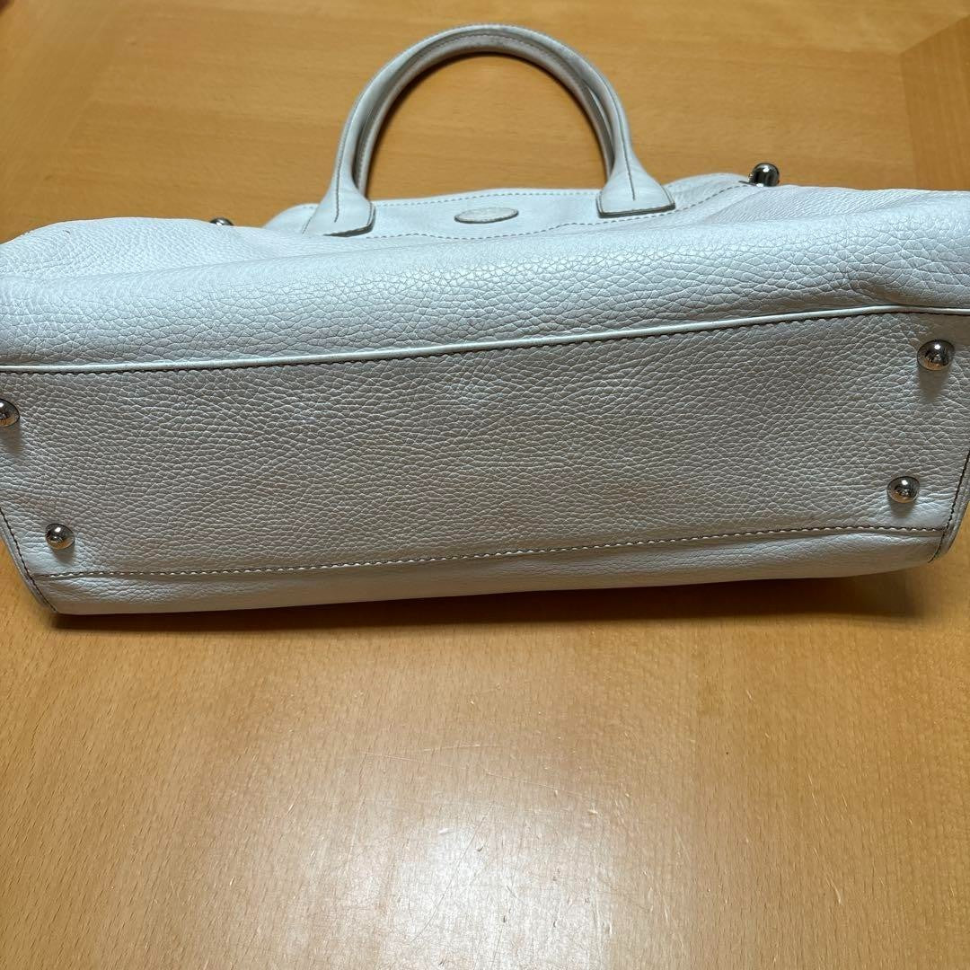 Used TOD'S Handbag Tote Bag Shoulder bag White Leather Logo embossed Japan F/S