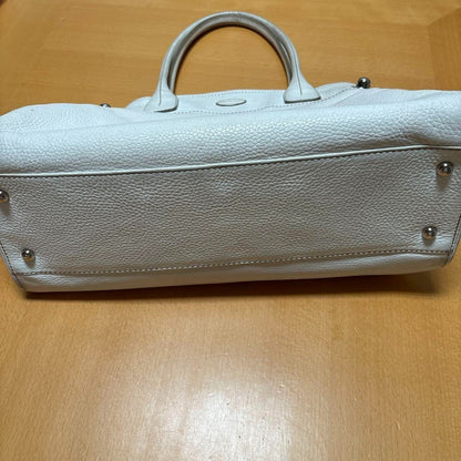 Used TOD'S Handbag Tote Bag Shoulder bag White Leather Logo embossed Japan F/S