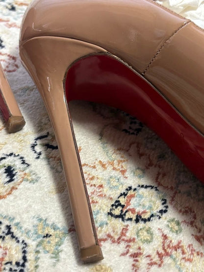 Rare Christian Louboutin Beige Open Toe Heels Size EU38 / US8 Wedding Party Auth