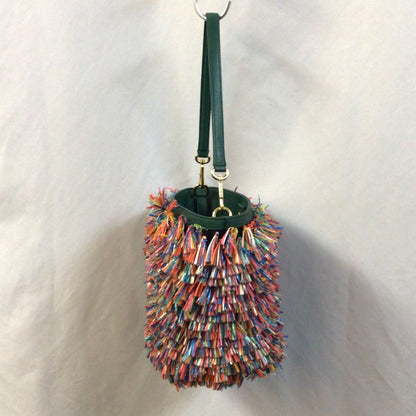 DOLCE & GABBANA Fringe Bucket Tote Bag Leather Green MultiColor DG Logo Women
