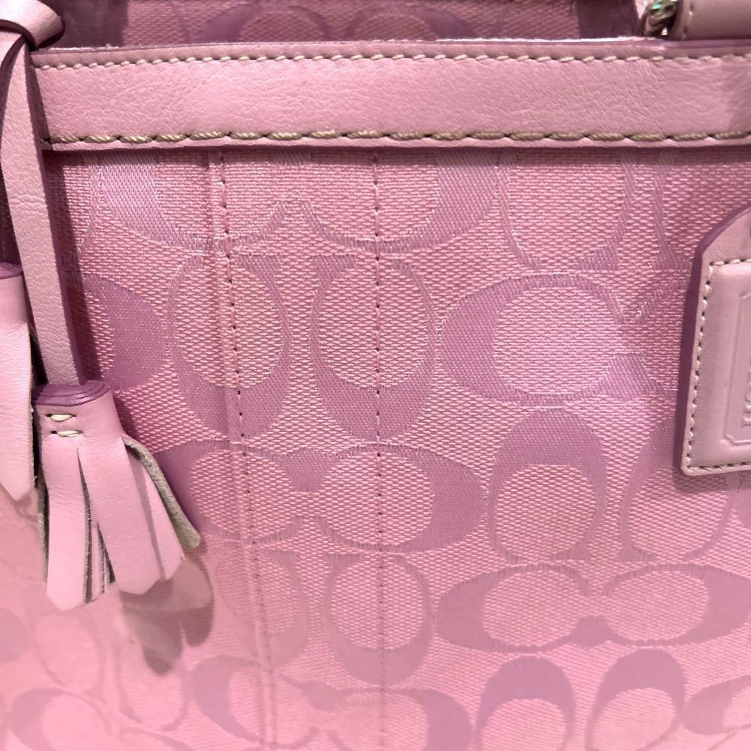 COACH Signature Pink 7052 Canvas Suede Leather Shoulder Bag Fits A4 Bottom Studs