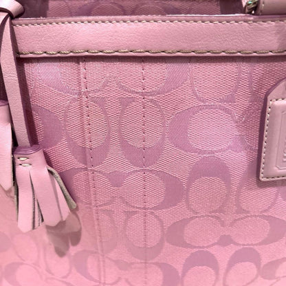COACH Signature Pink 7052 Canvas Suede Leather Shoulder Bag Fits A4 Bottom Studs