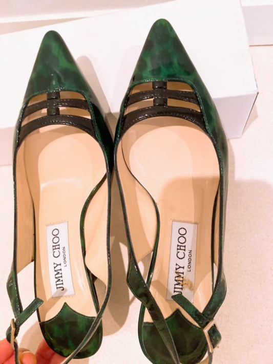 Rare Jimmy Choo Green 6cm Mule Sandals Women's Size EU35.5 / US5.5 Back Strap