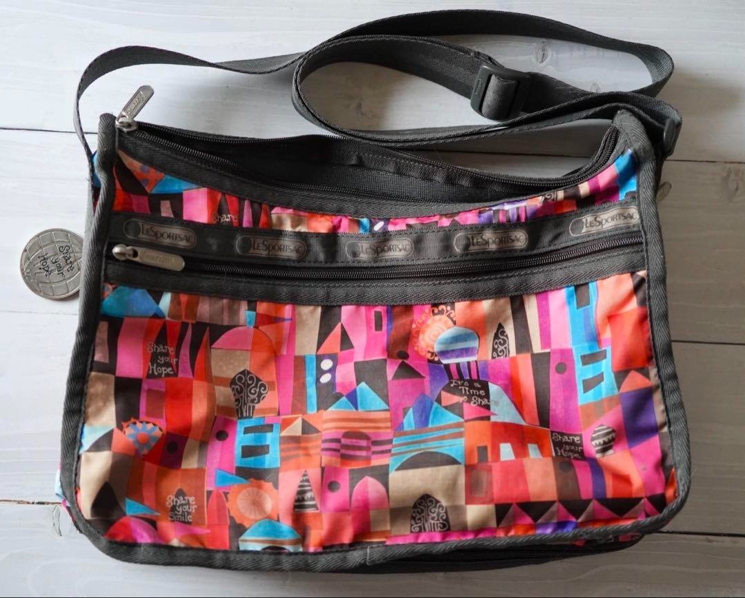 LeSportsac x Disney It's a Small World Shoulder Bag Red Multicolor Nylon