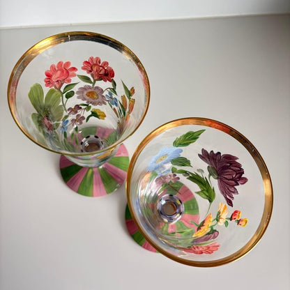 Mackenzie Childs Circus Hand-Painted Floral Glass Set Large Small Rare