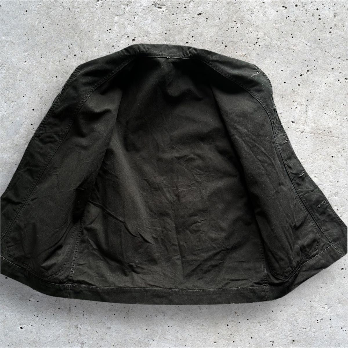 US NAVY Denim Jacket Black L Vintage Processed Canvas Shawl Collar JAPAN