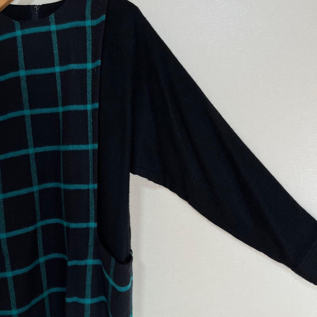 Mari Mura Black Turquoise Check Dress Wool Retro Mari Mura