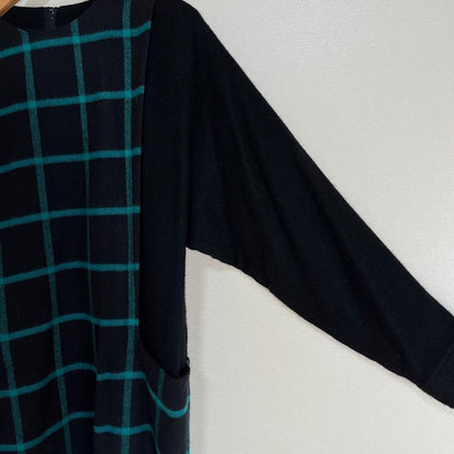 Mari Mura Black Turquoise Check Dress Wool Retro Mari Mura