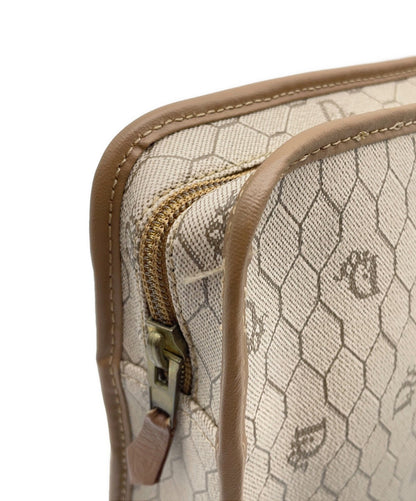 Dior Honeycomb Clutch Bag Beige Canvas Leather Vintage Authentic