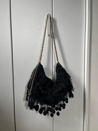 Stella McCartney Fringe Shoulder Bag Black Leather Vintage Rare Authentic