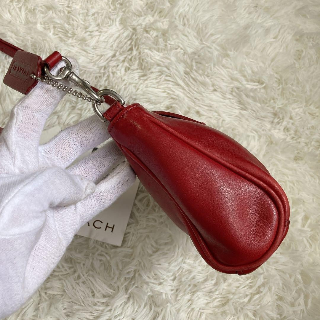 Rare COACH Vintage Turn Lock Red Leather 2 Way Shoulder Hand Crossbody Bag Auth
