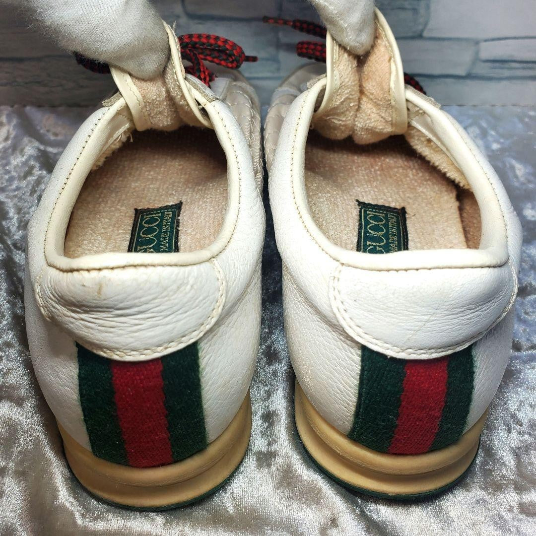 Rare GUCCI 23cm White Leather Sherry Line Low-Top Sneakers Vintage Italian Made