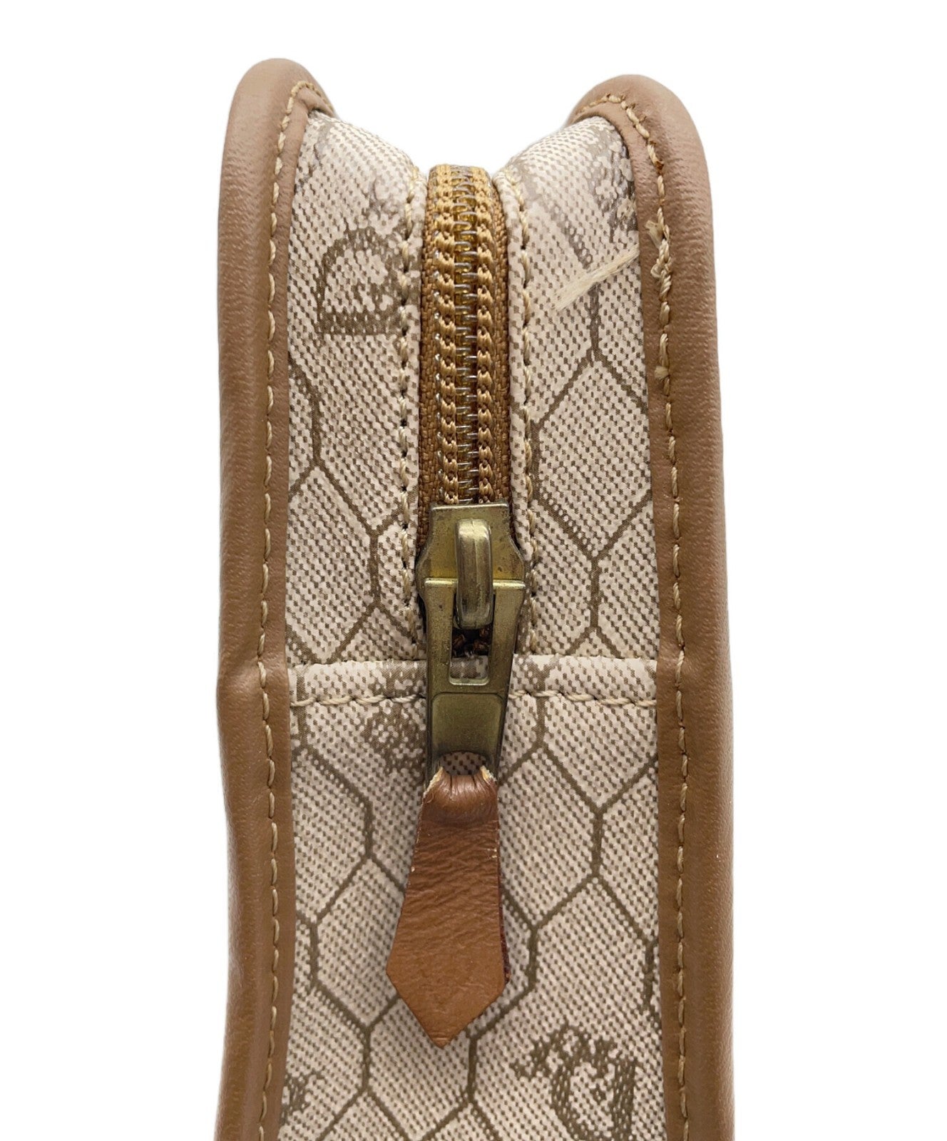 Dior Honeycomb Clutch Bag Beige Canvas Leather Vintage Authentic