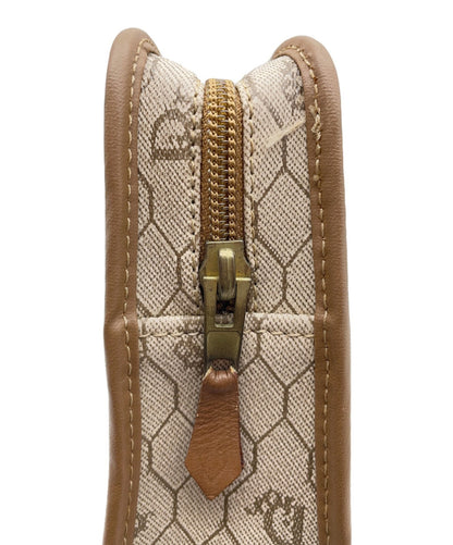 Dior Honeycomb Clutch Bag Beige Canvas Leather Vintage Authentic