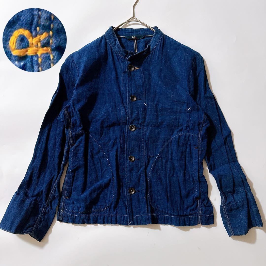 45R Aizome Indigo Kadi Series Stand Collar Jacket R Embroidery 2 Workwear