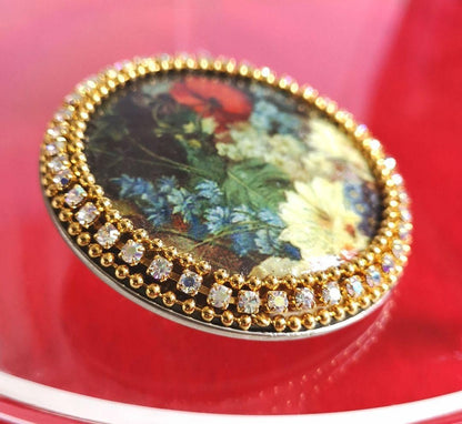 Antique brooch, rare, Vienna workshop, hallmarked, Swarovski, painting