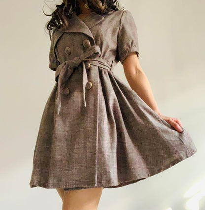 Liz Lisa MY MELODY Flare Trench Dress Plaid pattern color Brown Sweet Lolita