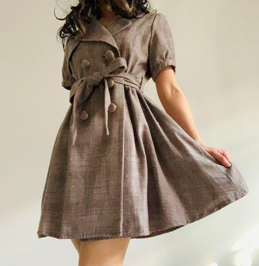 Liz Lisa MY MELODY Flare Trench Dress Plaid pattern color Brown Sweet Lolita