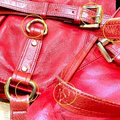 Vintage Mulberry Leather Shoulder Tote Belted Bag RED 30 x 35 x 11cm