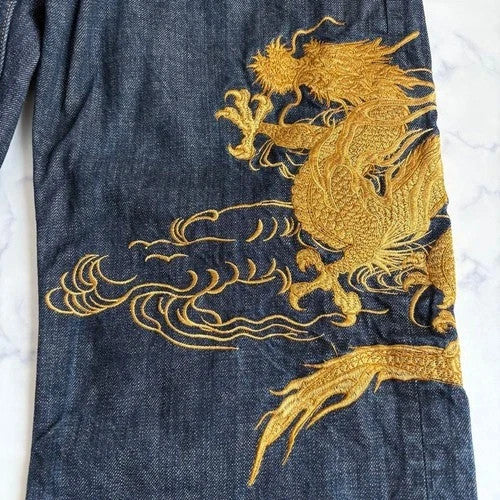 New Karakuri Tamashii Dragon Embroidered Denim Pants, Size 36, Sold Out