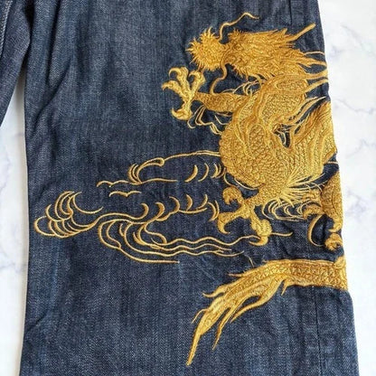 New Karakuri Tamashii Dragon Embroidered Denim Pants, Size 36, Sold Out