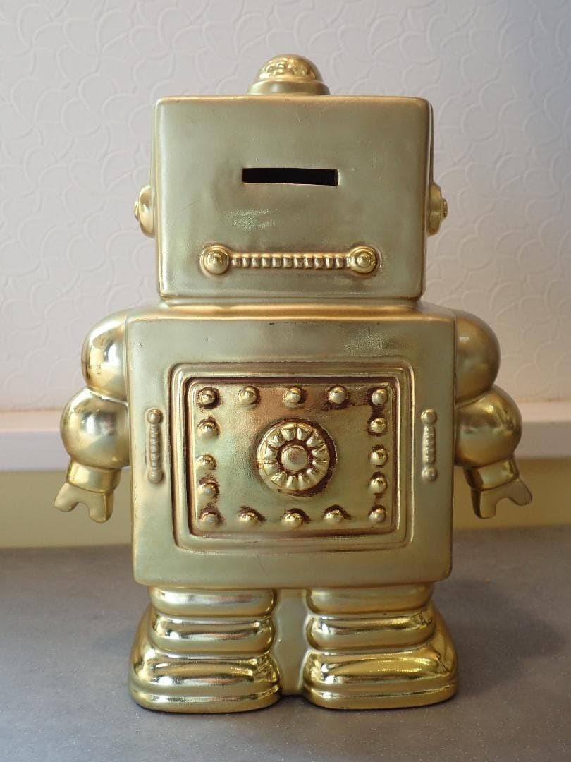 Robot Ceramic Piggy Bank 80s Gold Showa Retro