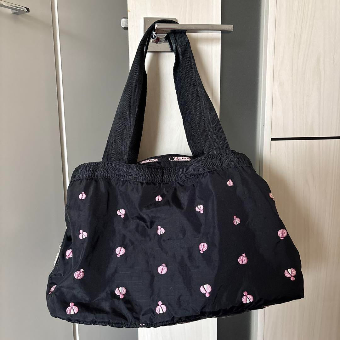 LeSportsac Ladybug Nylon Shoulder Hand Bag Balck From Japan W14×H8 ×D7in