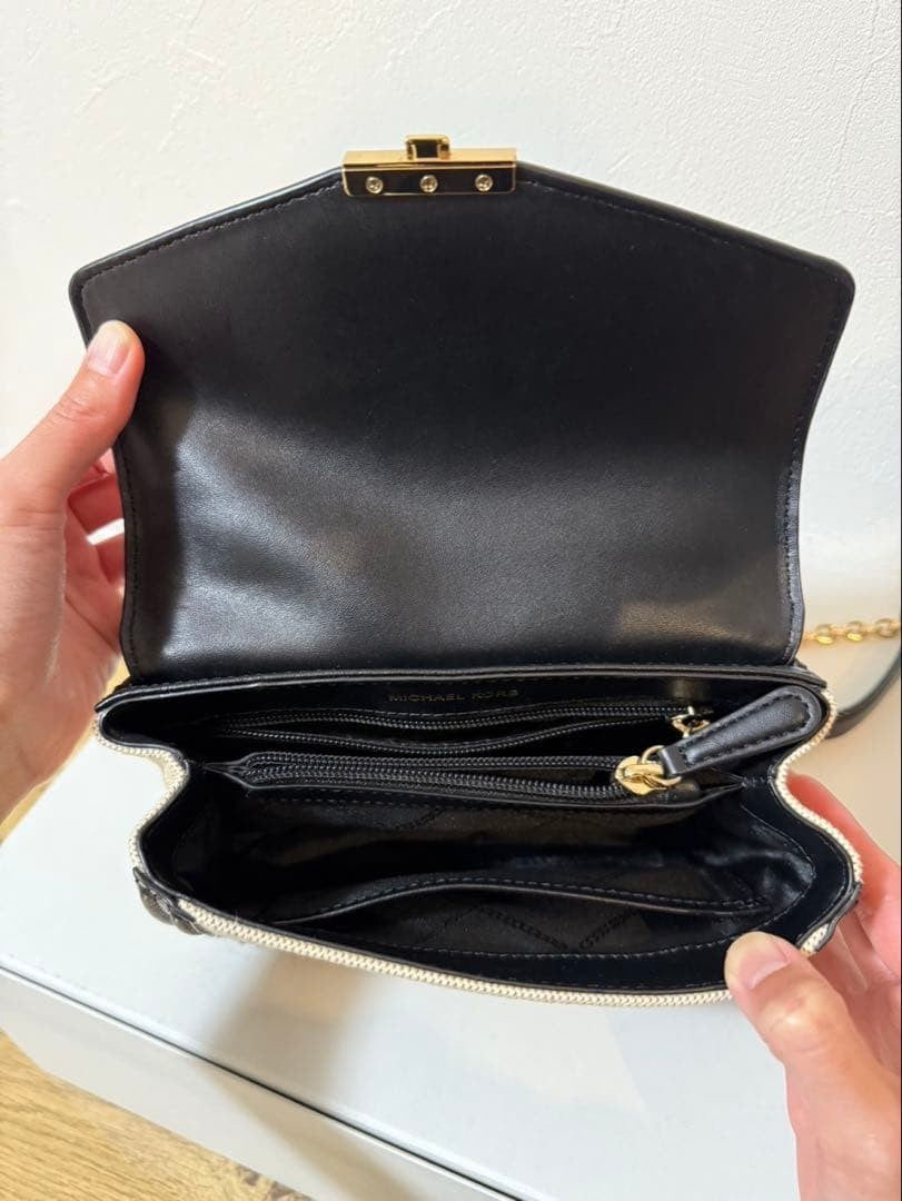 Michael Kors SOHO Studded Shoulder Bag Beige Black Canvas Women's FROM JAPAN