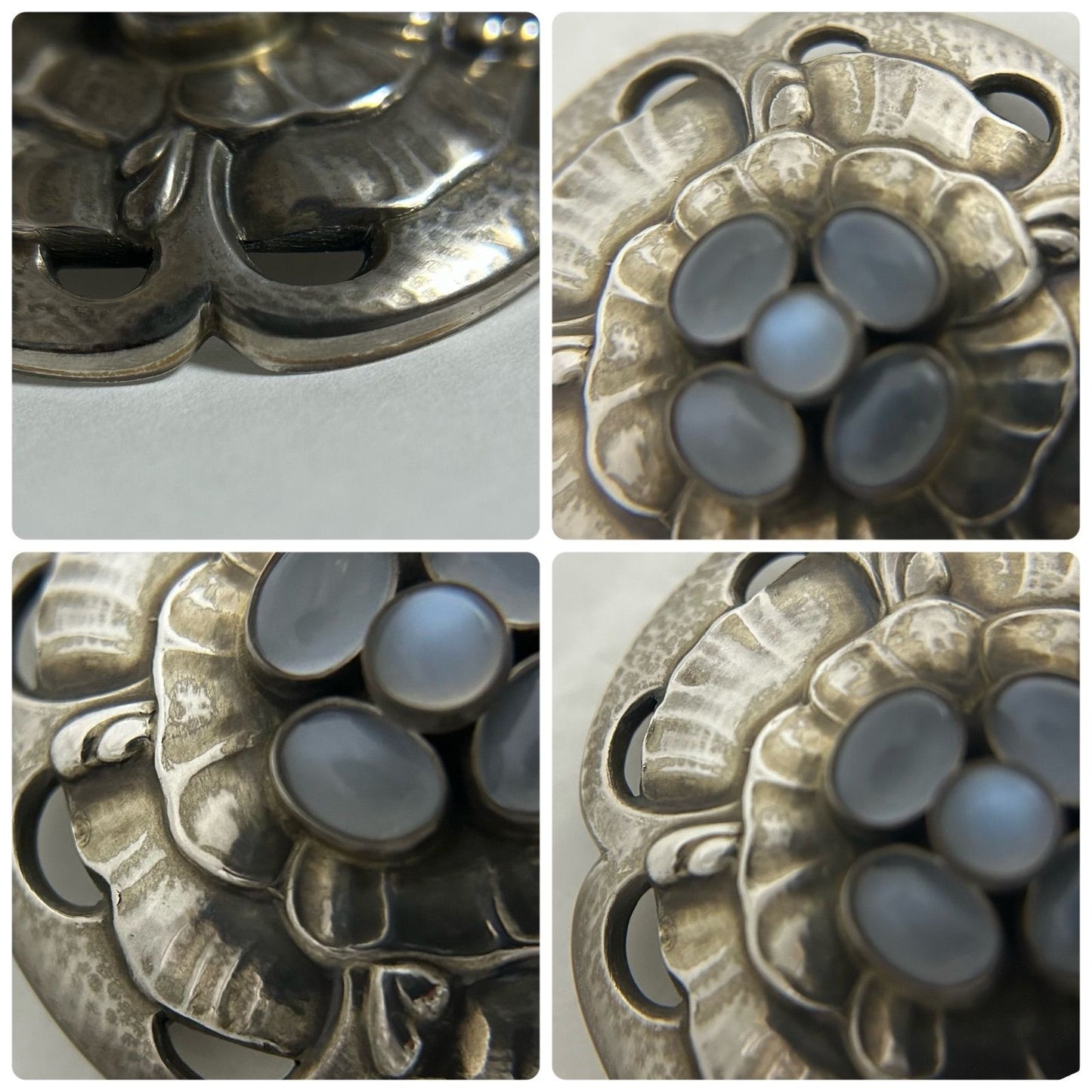 Georg Jensen No.59 Moonstone Flower Motif Pin Brooch Sterling Silver in Rare