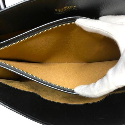 DELVAUX Women's Black Leather Sepia Tote Shoulder Bag with D Charm Used