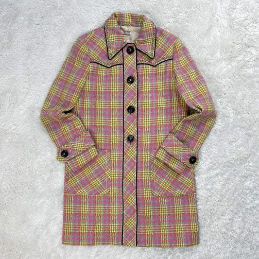 Miu Miu Tweed Coat Outerwear Fashion Jacket Pink Plaid Checkered size 38 Used