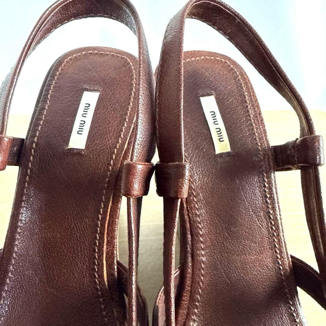 Rare Miu Miu Brown Leather Wedge Sandals 38.5 EU Beautiful Condition