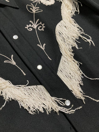 70s HBARC Flower Fringe Western Rockabilly Shirt size 16.5