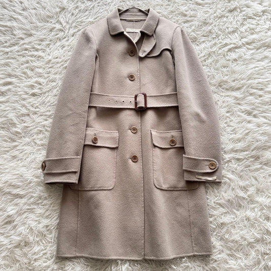 S Max Mara Cuchito Amano Long Coat with Belt Woman's Size 36 Beige