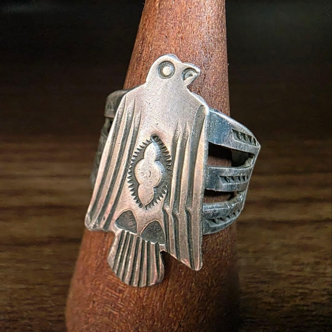 Vintage Indian jewelry, Thunderbird ring, 1930s, Navajo.